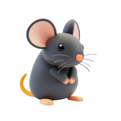 Adorable 3D Cartoon Mouse, Cute Rodent Character with Big Ears, Isolated on transparent Background