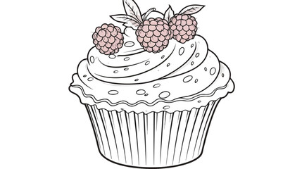 Cupcake with raspberries and decoration.Coloring bo