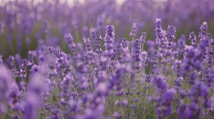 A field of lavender in full bloom, its fragrant purple flowers swaying in a gentle breeze