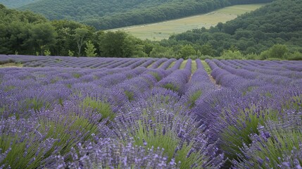 A field of lavender in full bloom, its fragrant purple flowers swaying in a gentle breeze