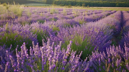 Fototapeta premium A field of lavender in full bloom, its fragrant purple flowers swaying in a gentle breeze
