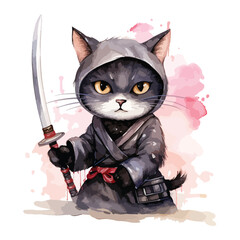 Cat Ninja Clipart Watercolor clipart 