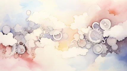 Fotobehang Gear wheels on a background of multicolored clouds, abstract postcard background © kichigin19