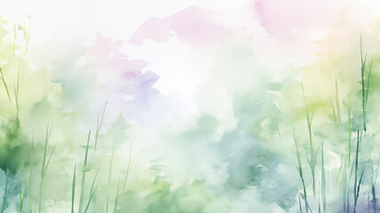 Fototapeta premium Green abstract bamboo thickets, watercolor card background