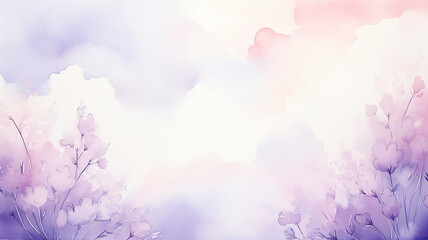 Lavender background with stems of plants in watercolor style