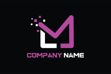 Letter L,M, LM OR ML Marketing Logo. Digital Marketing logo Vector, Colorful digital letter icon template for technology. Pixel logotype