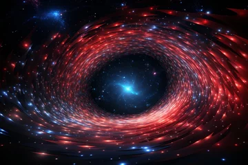 Foto op Plexiglas anti-reflex Abstract red grid tunnel. futuristic 3d portal, cosmic wormhole, funnel-shaped spiral technology © Evgeny