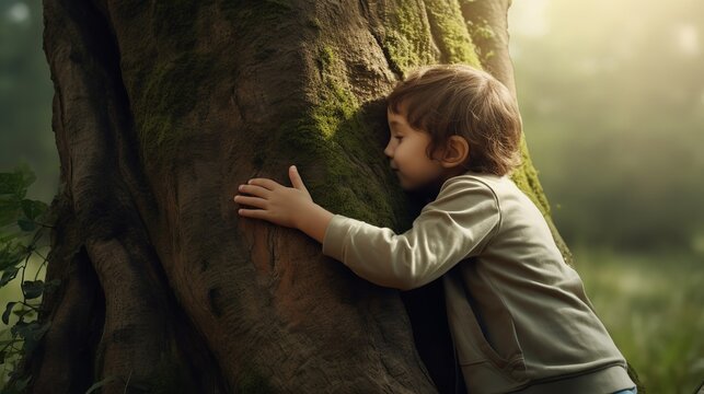 Net Zero and Carbon Neutral Concept: Child Hugging

