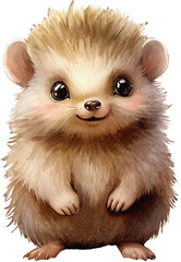Fototapeta premium Realistic Watercolor Hedgehog Baby Animal. Fluffy Forest Friends. Woodland Nursery.