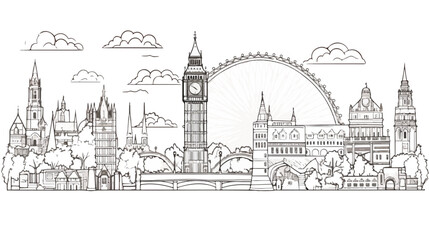 Doodle outline art of England London landmark such