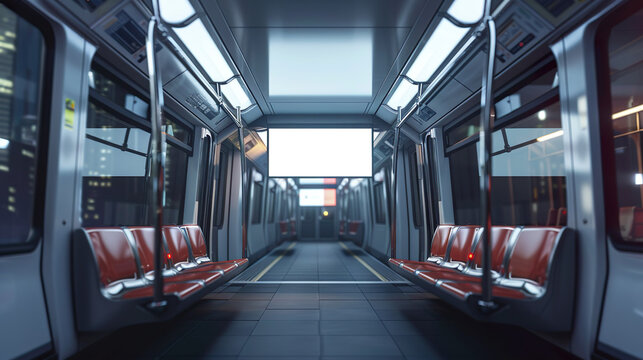  customizable metro train interior screen for advertising presentation mockup in London environment, night view