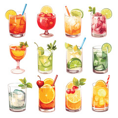Cocktails Clipart isolated on white background