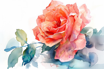 Watercolor Rose Flower on a white background. English rose Illustration for greeting cards, printing and other design projects.