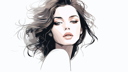 Fashion Style. Sketch. Beauty girl face on a white