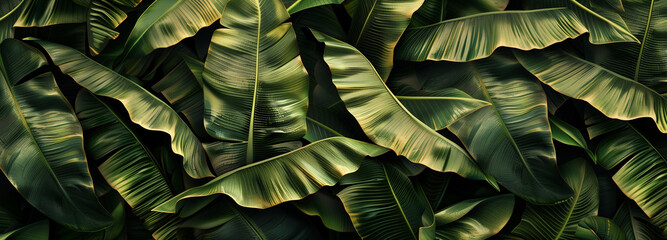 abstract tropical leaf texture, nature background, creative green layout, panoramic flat lay
