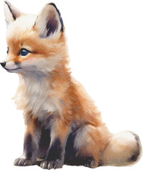 Obraz premium Realistic Watercolor Baby Fox Animal. Fluffy Forest Friends. Woodland Nursery.