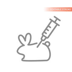 Animal testing and drug trial vector icon. Rabbit and syringe outline symbol.