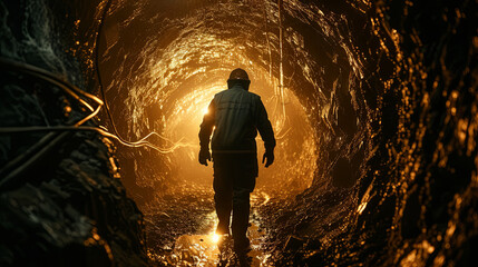 A miner toiling in the depths of a subterranean tunnel, extracting valuable resources from beneath the earth's surface