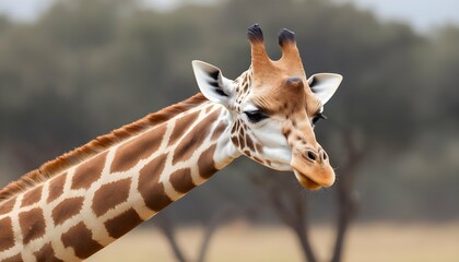 A Giraffe With Its Tongue Sticking Out In Concentr - obrazy, fototapety, plakaty
