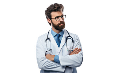 Fototapeta premium Professional Man in a Suit and Tie With Stethoscope. On a White or Clear Surface PNG Transparent Background.