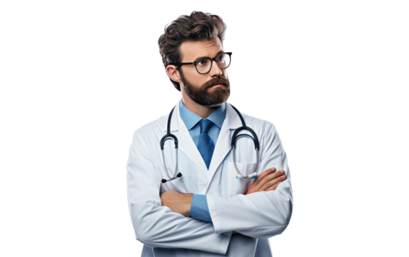 Professional Man in a Suit and Tie With Stethoscope. On a White or Clear Surface PNG Transparent Background.