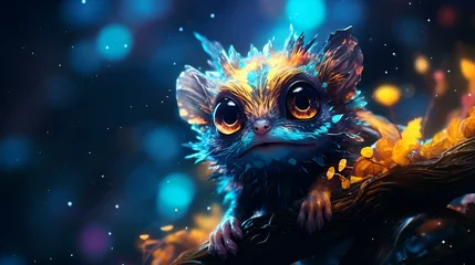 Gordijnen Beautiful owl with colorful eyes on a dark background © Muhammad