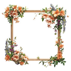 Golden square photo frame intertwined with roses, Decorative your picture with floral vintage style, AI generated, PNG transparent