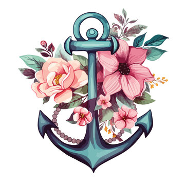 Floral Anchor clipart isolated on white background