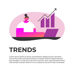 Trends with Businesswomen. Girl predicts the stock market. Bets on rising trends. Flat vector illustration.