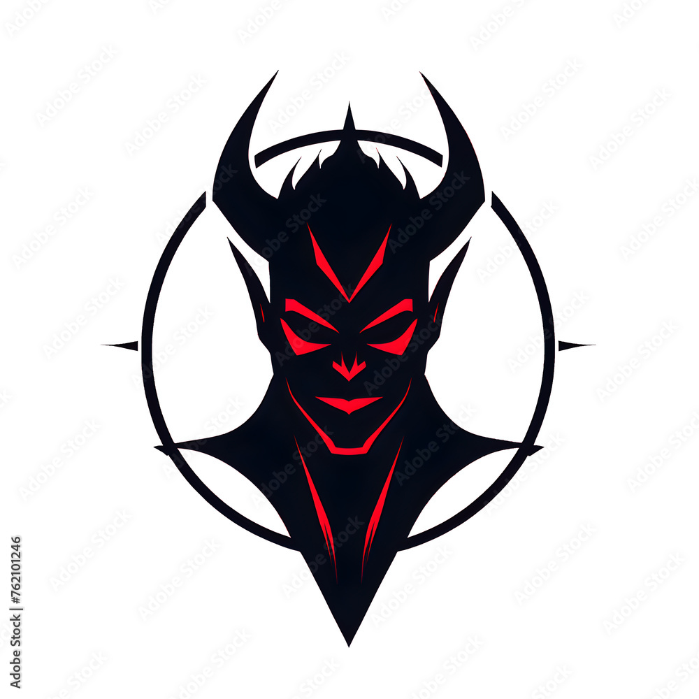 Wall mural Red BlackHigh Demon, satan, evil, devil, lucifer head logo isolated with transparent background. 2D flat vector icon of High Demon