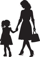 Mother and daughter silhouette walking vector