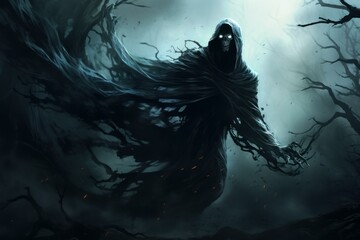 Terrifying Nightmarish wraith. Religion cross ghost. Generate Ai - obrazy, fototapety, plakaty