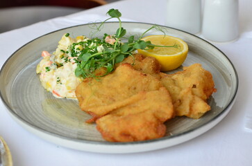 traditional Czech food, fried pork steak, close-up view, served on a plate