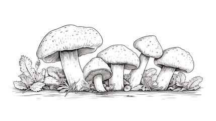 Mushroom shiitake growing in wildlife. Vintage vector