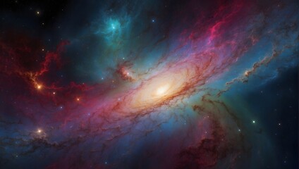 Naklejka premium An artistic representation of the cosmos, featuring a galaxy with a rich, multicolored backdrop Generative AI