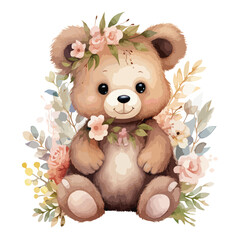 Floral Wreath Teddy Bear Clipart 