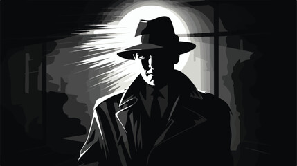 Noir detective or gangster in Trilby hat and raincoat - obrazy, fototapety, plakaty