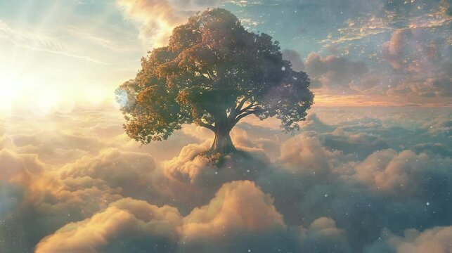 The view of the trees above the clouds is so beautiful. seamless looping time-lapse virtual video Animation Background.