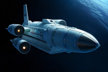 Space ship in deep space. Science fiction. 3D rendering.