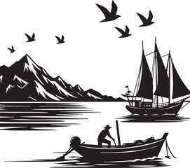 Boat Silhouettes EPS Sea Boat Vector Cool Boat Clipart	
