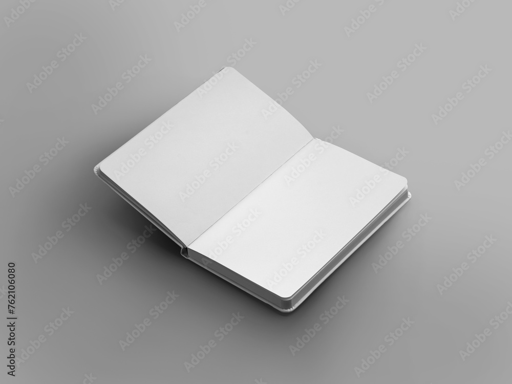 Poster mockup of a white open notebook, clean page, notepad for sketching, for presentation to design, bran