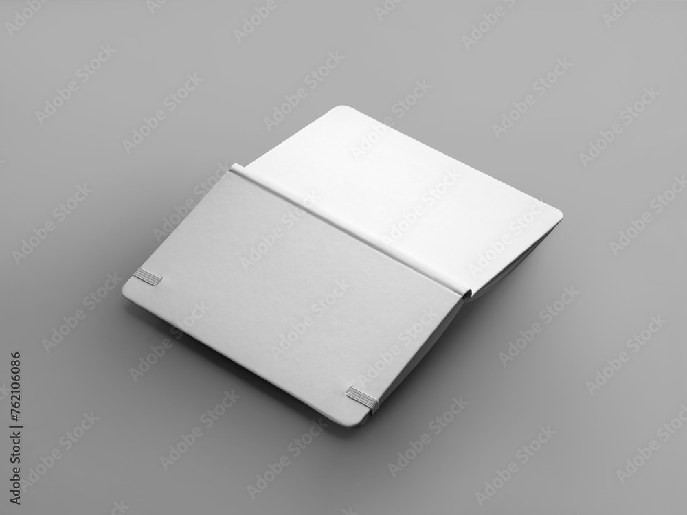 Poster White deployed notebook template with elastic band, textured hard cover, notepad for presentation design, print,pattern.