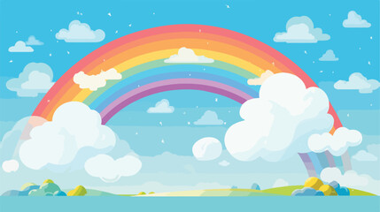 Rainbow between the clouds flat vector 
