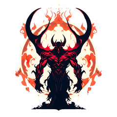 High Demon, satan, evil, devil, lucifer logo isolated with transparent background. 2D flat vector icon of High Demon with burning flame aura - obrazy, fototapety, plakaty