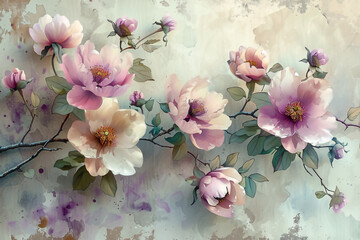watercolor floral background. branch with flowers
