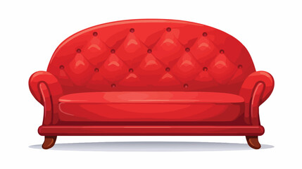 Red two-seater sofa in a flat style. Armchair  - obrazy, fototapety, plakaty