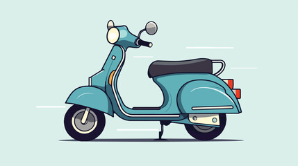 Retro blue motor scooter - moped flat vector 