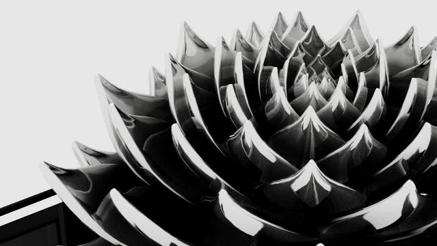 Hypnotic animation of lotus flower spawning infinite petals n black and white, loop
