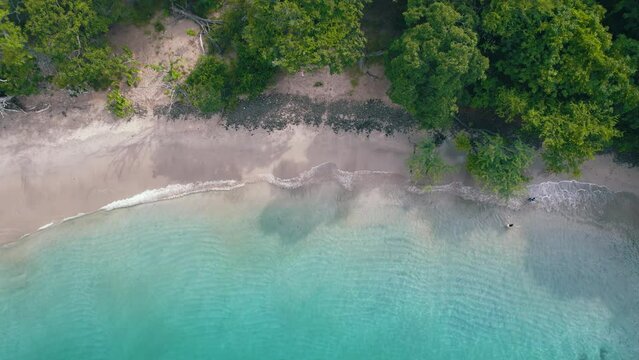 Aerial Drone Flyover Beautiful Penca Beach Blue Ocean Water, 4K Costa Rica