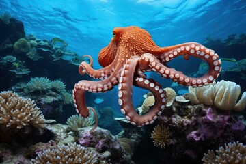 Elusive Octopus underwater reef. Marine wild. Generate Ai